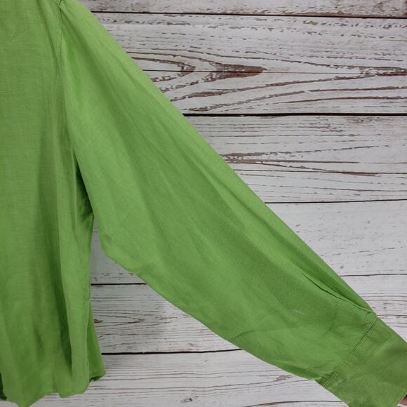 J.Crew Women's Green 100%Linen Button Front Long Sleeve Tunic Top Large - Picture 5 of 14